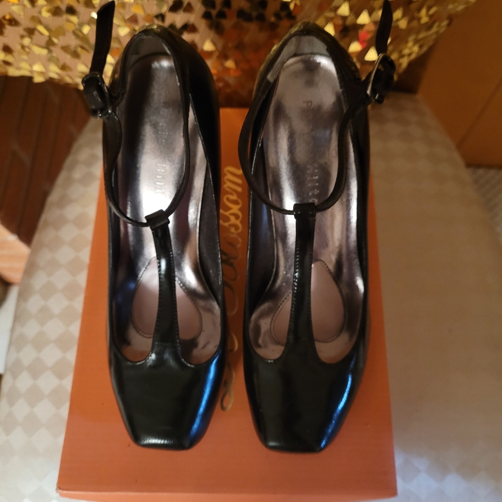 Paris Hilton T Strap Leather Platform Pumps